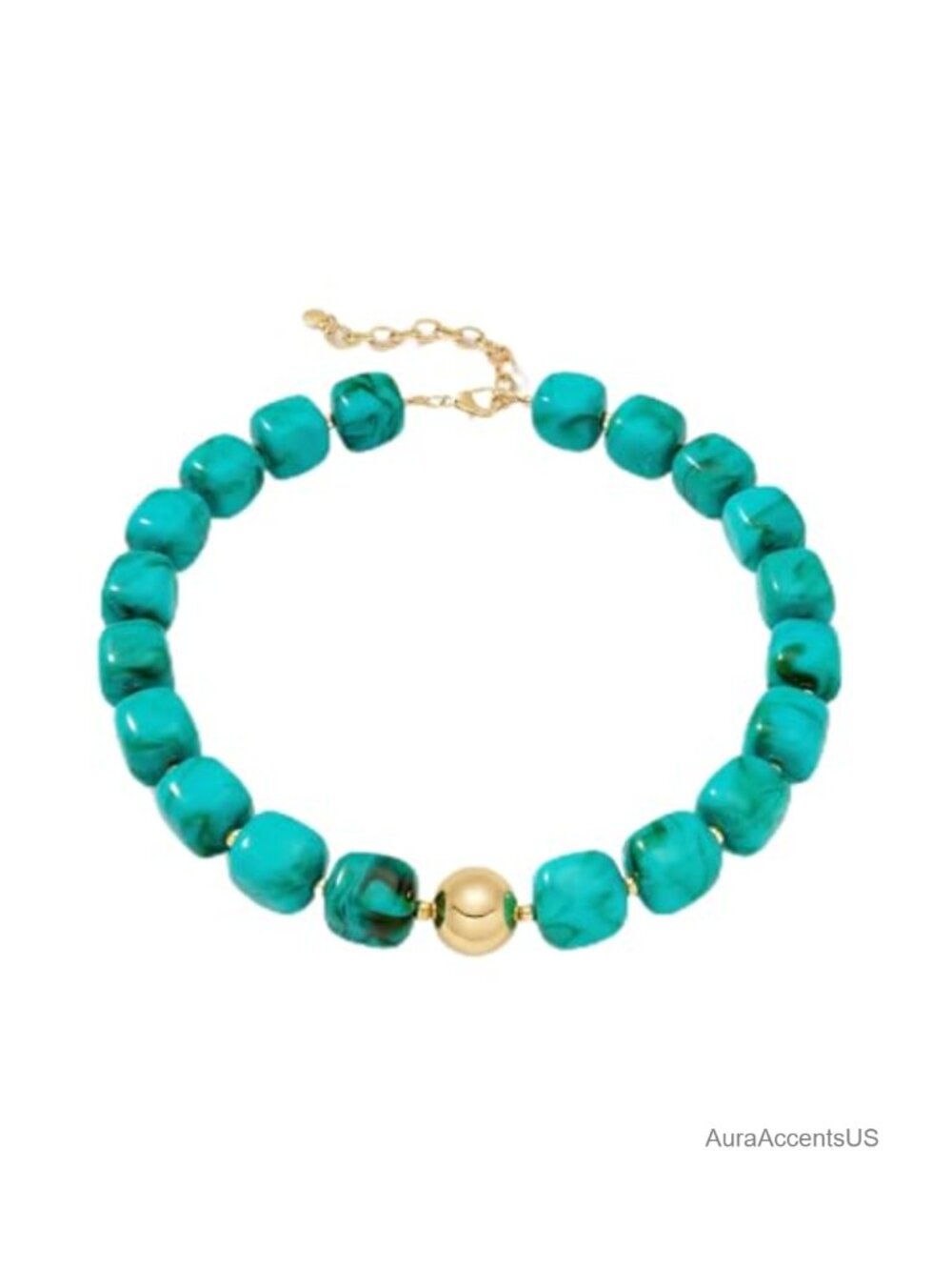 Chunky Beaded Necklace Statement Bead Choker with Polished Disc Square Beads